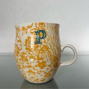 Anthropologie Homegrown Initial “P”Yellow Floral Mug